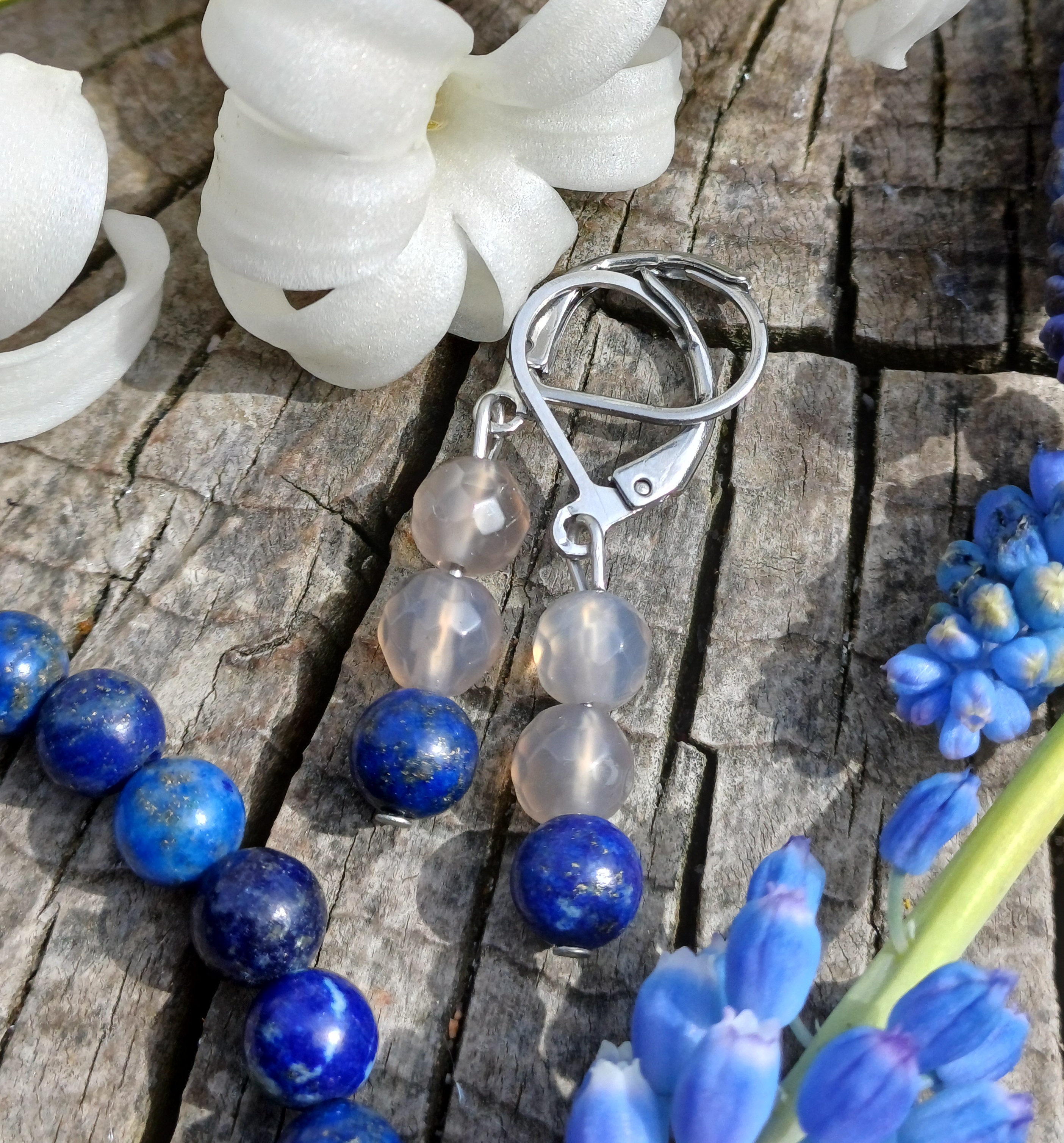 Lapis lazuli, achát náušnice