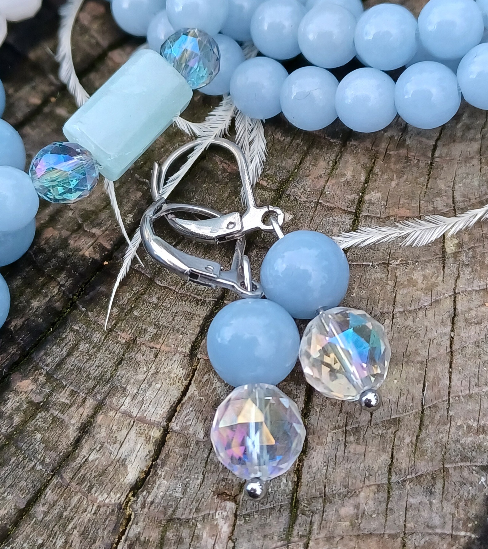 Angelit, aqua aura náušnice