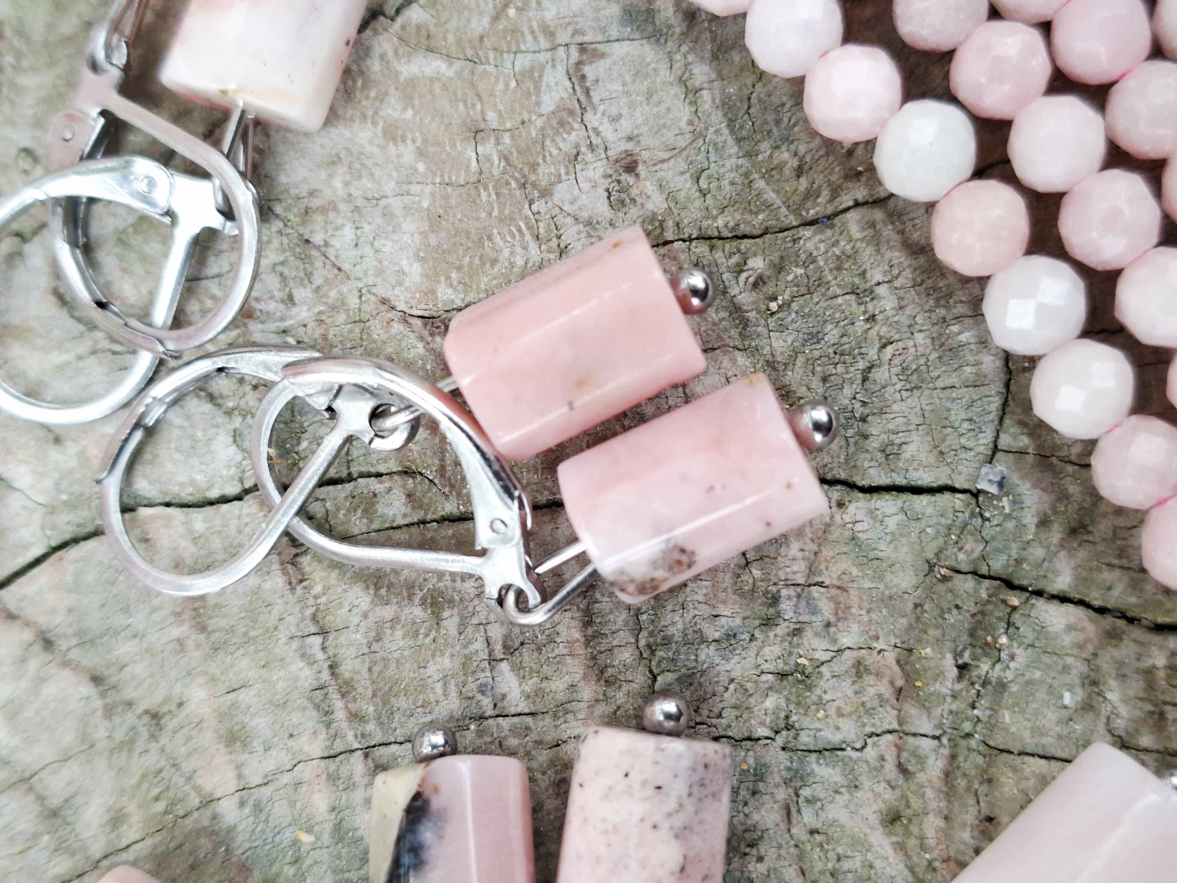 Opál ružový náušnice