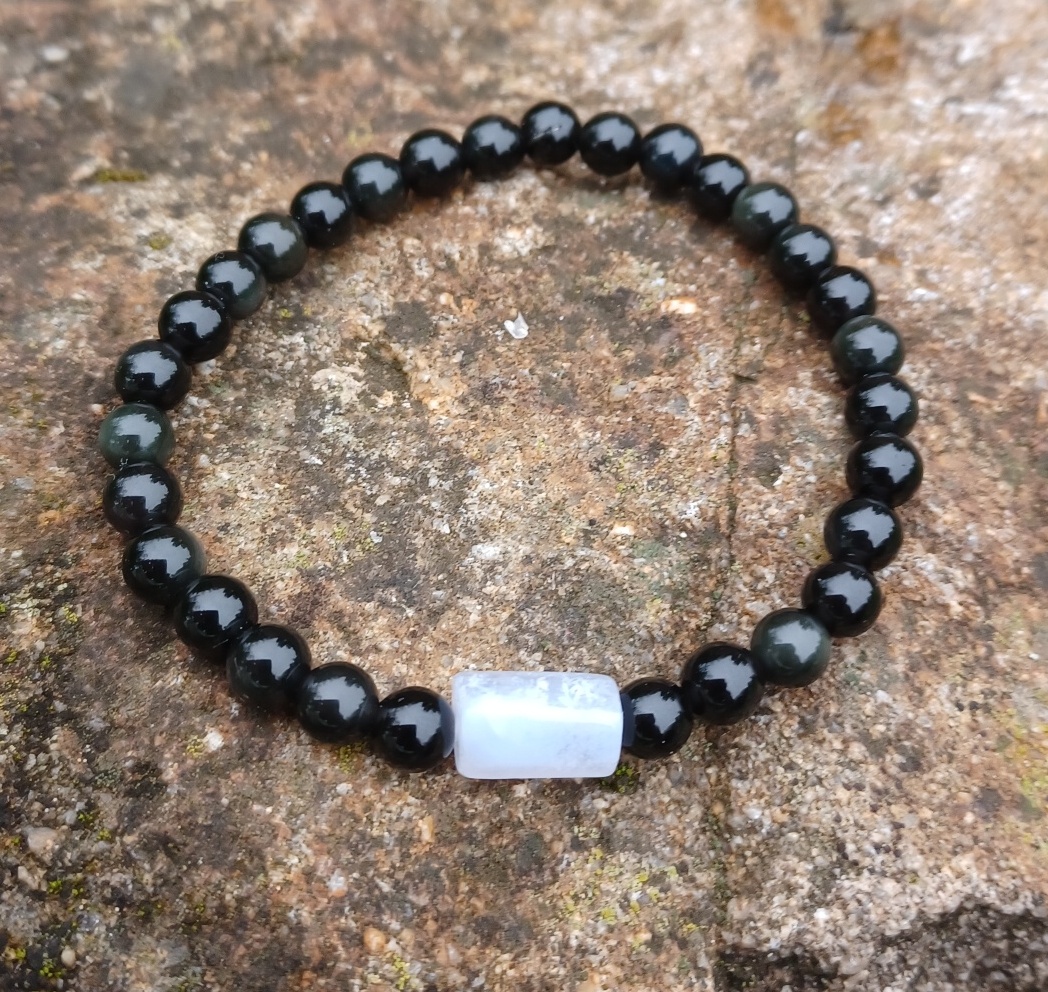 Strieborný obsidián, chalcedón náramok