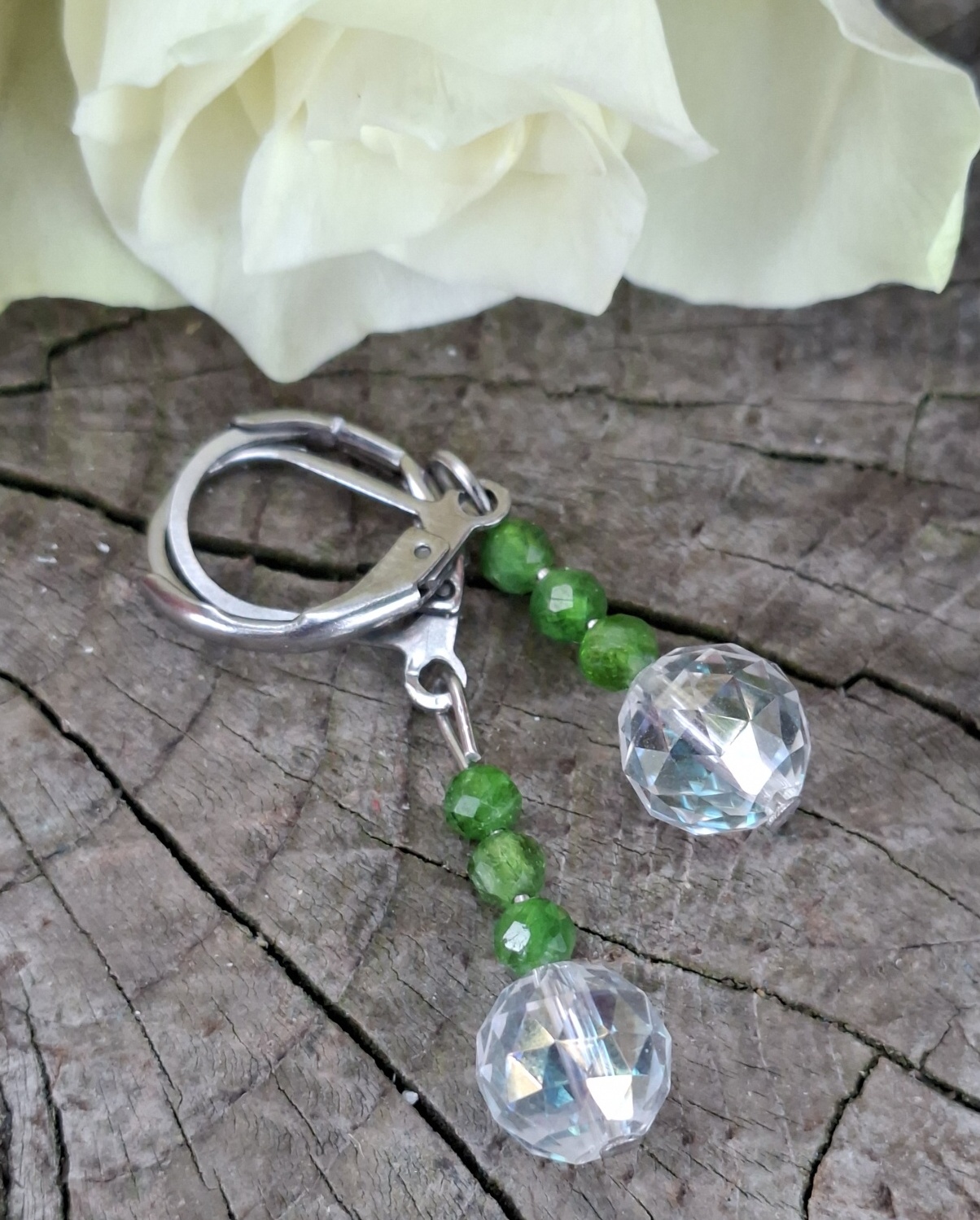 Diopsid, aqua aura náušnice