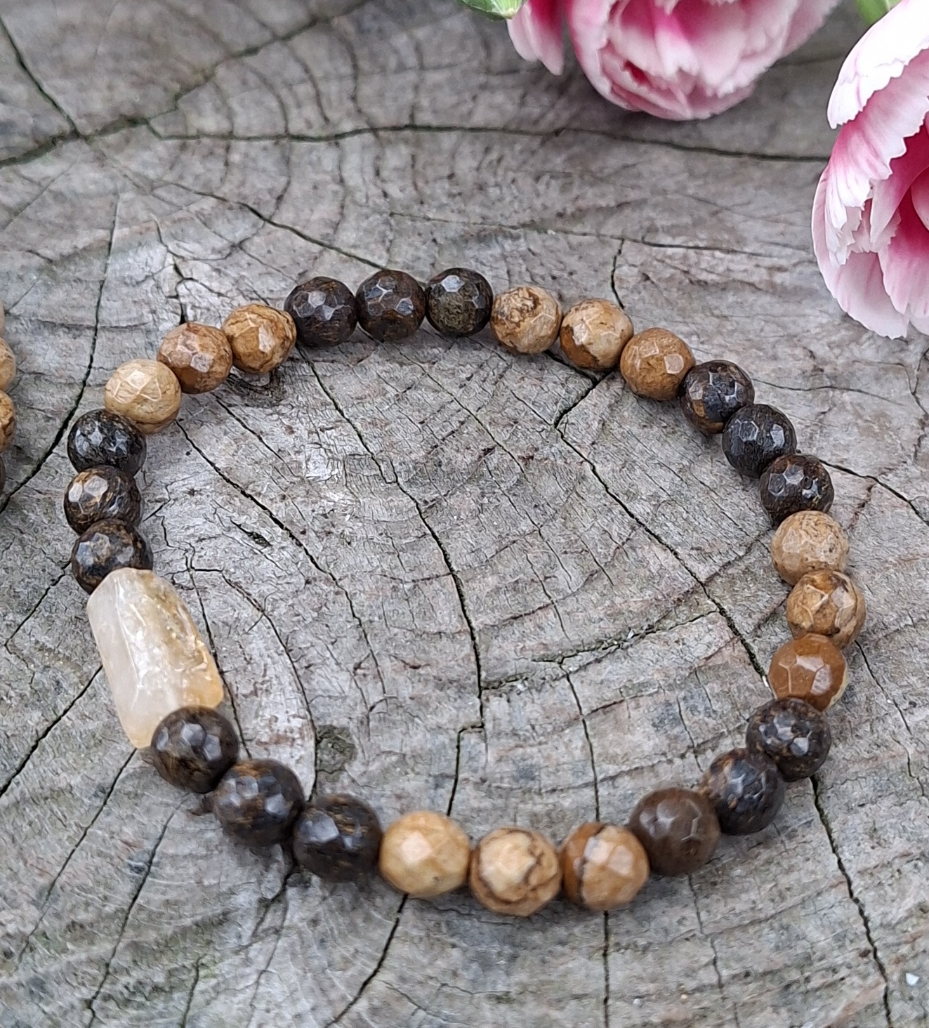 Citrín, bronzit náramok