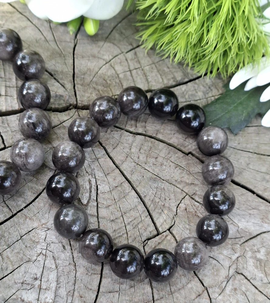 Strieborný obsidián náramok