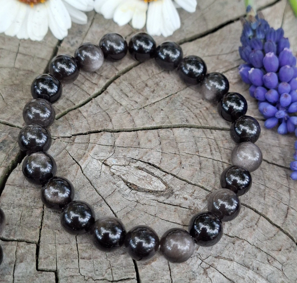 Strieborný obsidián náramok