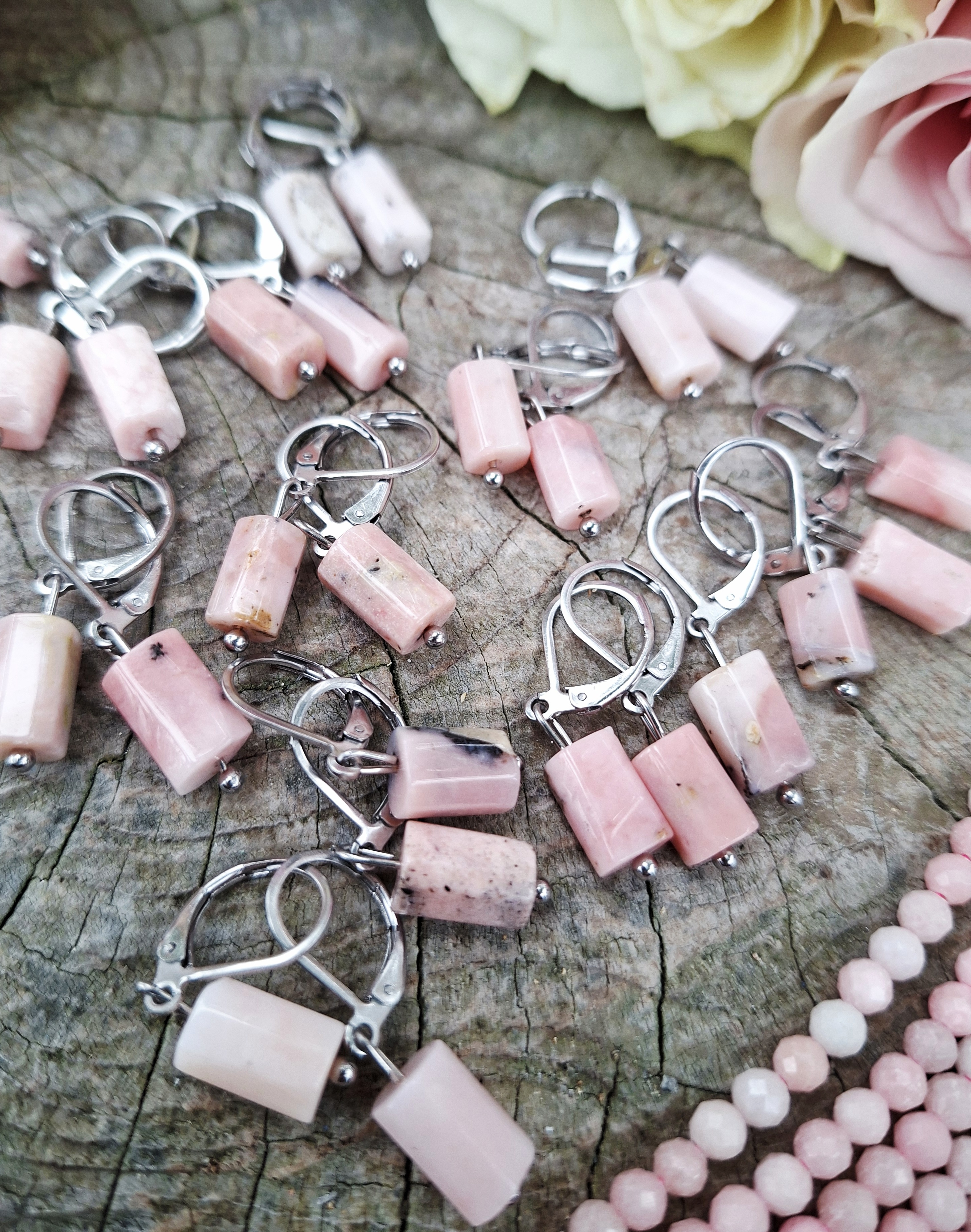 Opál ružový náušnice