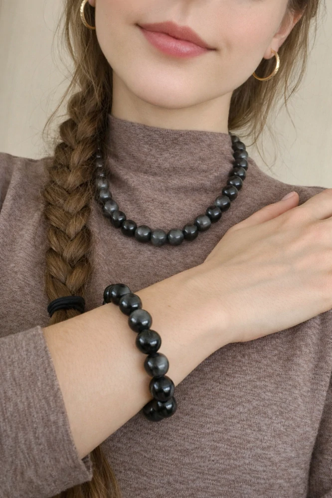 Strieborný obsidián náramok