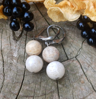 Fosilný koral náušnice