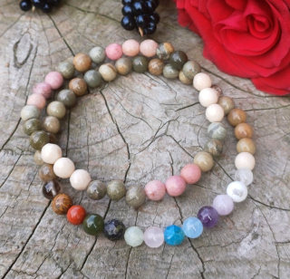 Párové náramky jaspis, ružový kremeň