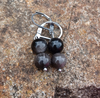 Strieborný obsidián náušnice