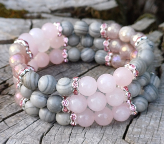 Mramor zebra, ruženín, jahodový kremeň náramok pre deti