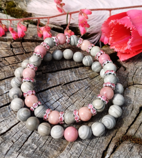 Párové náramky sivý mramor, ružový kremeň