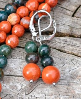 Heliotrop, červený jaspis náušnice