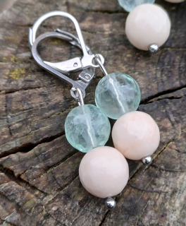 Fluorit, korál náušnice