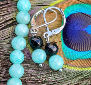 Amazonit, onyx náušnice