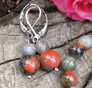 Heliotrop, labradorit náušnice