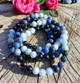 Dumortierit, akvamarín, turmalín náramok pre mužov