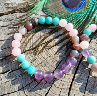 Náramok amazonit, ruženín, ametyst, achát