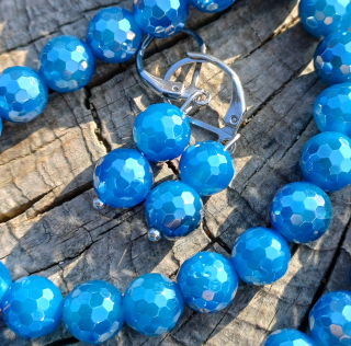 Achát aura anjelská modrá náušnice