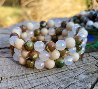 Ryolit, achát aura, koral náramok