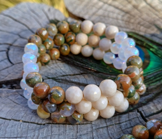 Ryolit, koral, achát aura náramok