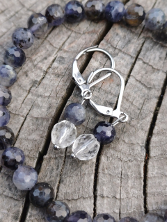 Iolit, krištáľ náušnice