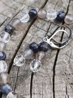 Iolit, krištáľ, achát náušnice