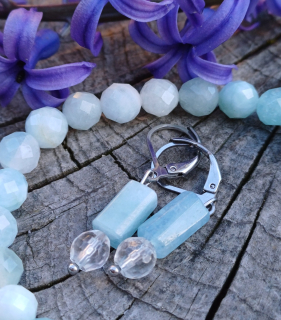 Akvamarín, krištáľ náušnice