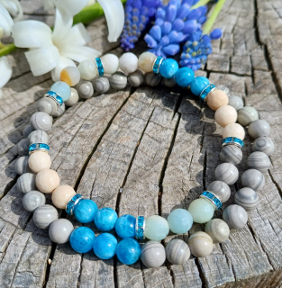 Párové náramky sivý mramor, apatit