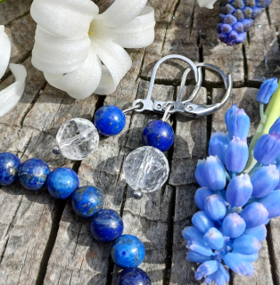Lapis lazuli, krištáľ náušnice 