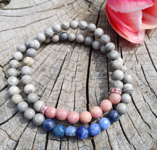 Párové náramky mramor, sodalit, ružový kremeň