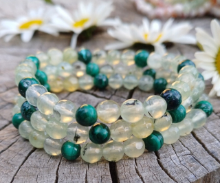 Prehnit s malachitom náramok pre deti