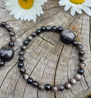 Strieborný obsidián náramok s mačkou