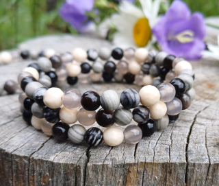 Mramor, korál, achát, obsidián náramok