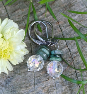 Smaragd, aqua aura náušnice