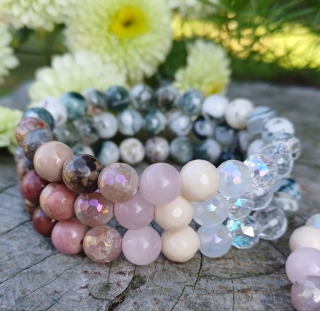 Achát stromčekový náramok s ružovými kameňmi