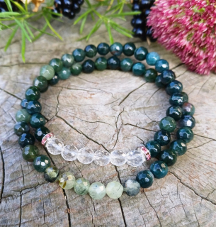 Párové náramky machový achát s prehnitom