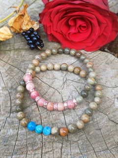 Párové náramky jaspis, apatit, ružový kremeň