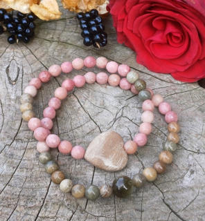 Párové náramky jaspis, ružový kremeň