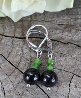 Diopsid, strieborný obsidián náušnice