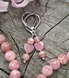 Rodochrozit, ružový kremeň náušnice