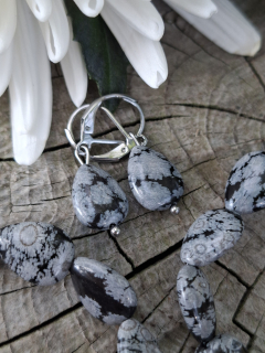 Obsidián snehová vločka náušnice